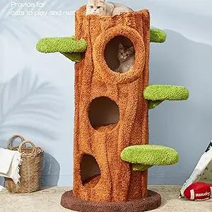 90.5 Inch Luxury Cat Tree with Scratching Pad Solid Wood Cat Tower for Indoor Cats Large Climber Tower Tall Kitty Furniture Mul