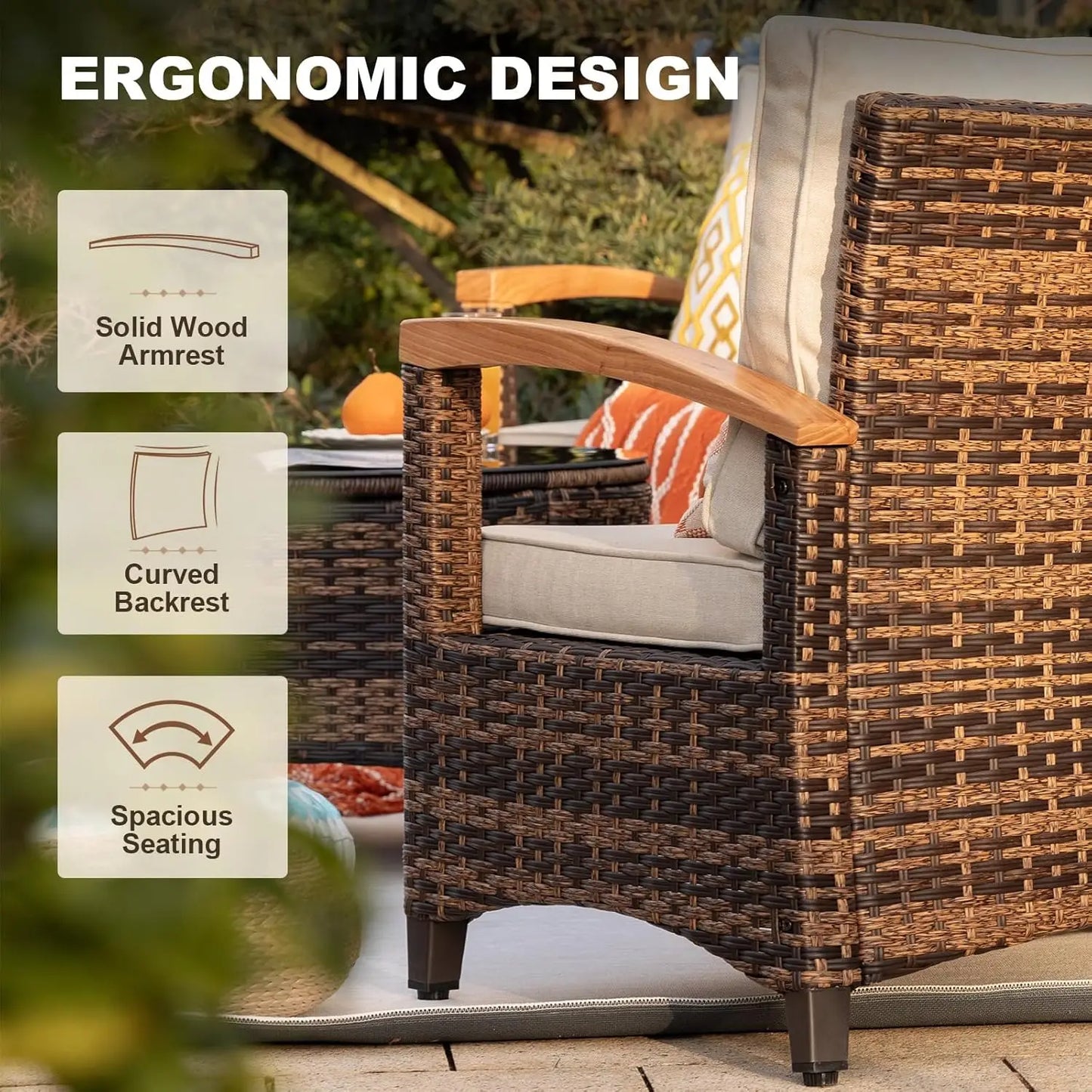 Multi Piece Outdoor Patio Furniture Sets Half Moon Curving Rattan Sofa Conversation Set
