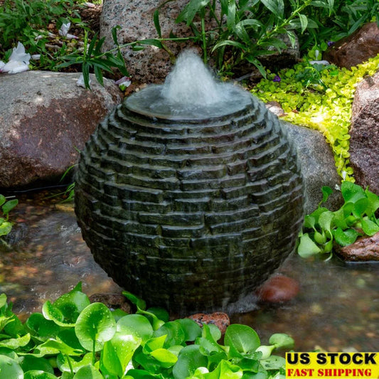 Stacked Sphere Outdoor Fountain Water Feature Garden Installation Lightweight Composite Realistic Look Fire Element Add On Kit
