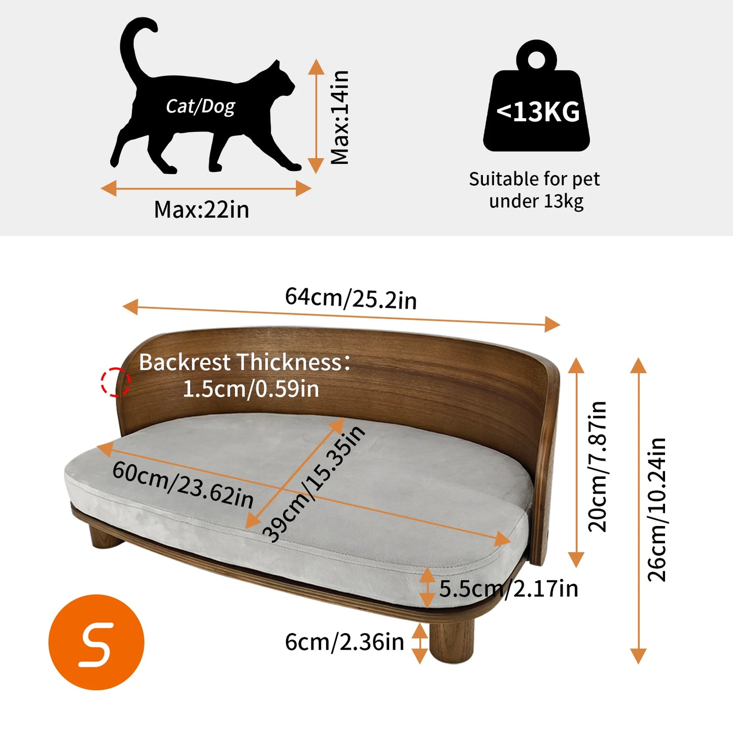 BingoPaw S M Elevated Cat Bed Wooden Indoor Cat Couch Bed Pet Sofa Chair Lounge for Kitty Puppy or Small Animal