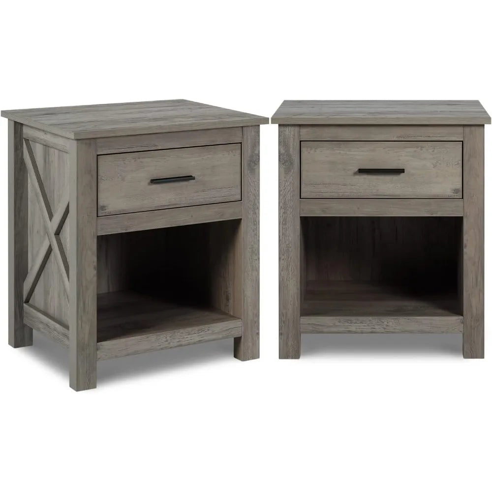 Nightstands Set of 2 Wooden Bedside Table with 1 Drawer and Open Cabinet Tall Night Stand for Bedroom Farmhouse Furniture Set