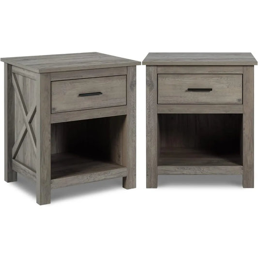 Nightstands Set of 2 Wooden Bedside Table with 1 Drawer and Open Cabinet Tall Night Stand for Bedroom Farmhouse Furniture Set