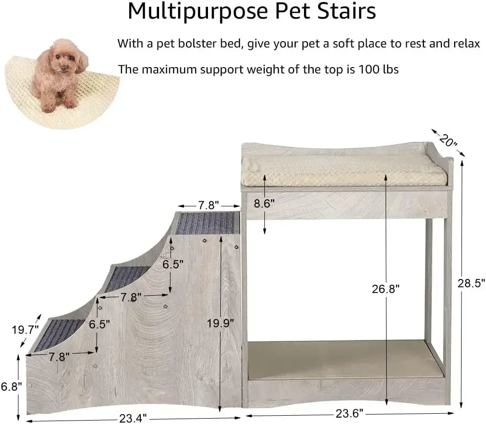 Pet Bunk Bed with Removable Step for Dogs and Cats Multi Level Window Perch Seat Platform with Cushion and Cat Scratch