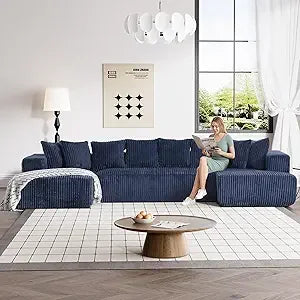 131 Inch Modular Sectional Couch Luxury Black Sectional Couches for Living Room Comfy Corduroy Sofa with Chaise Lounge