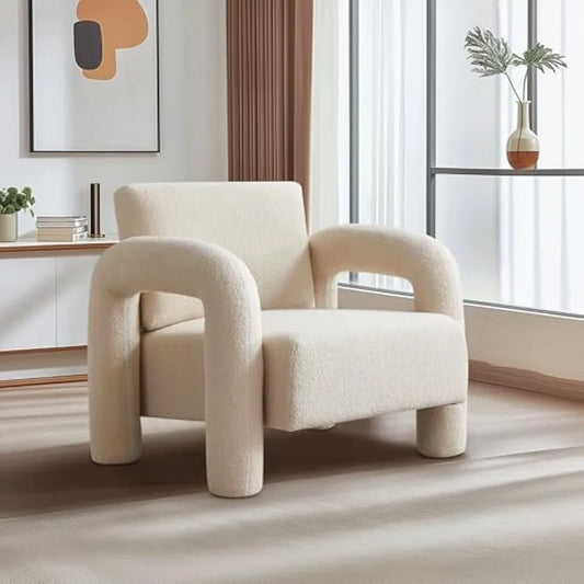 33.5 Inch by 30.3 Inch Modern Accent Chair Breathable Sherpa Fabric Living Room Chair Comfy Upholstered Armchair Leisure Armchair Single