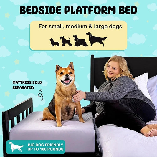 Wooden Raised Dog Bed Frame Pet Cosleeper Bedside Bunk Bassinet Freestanding Solid Wood Comfortable Dogs Cats All Breeds