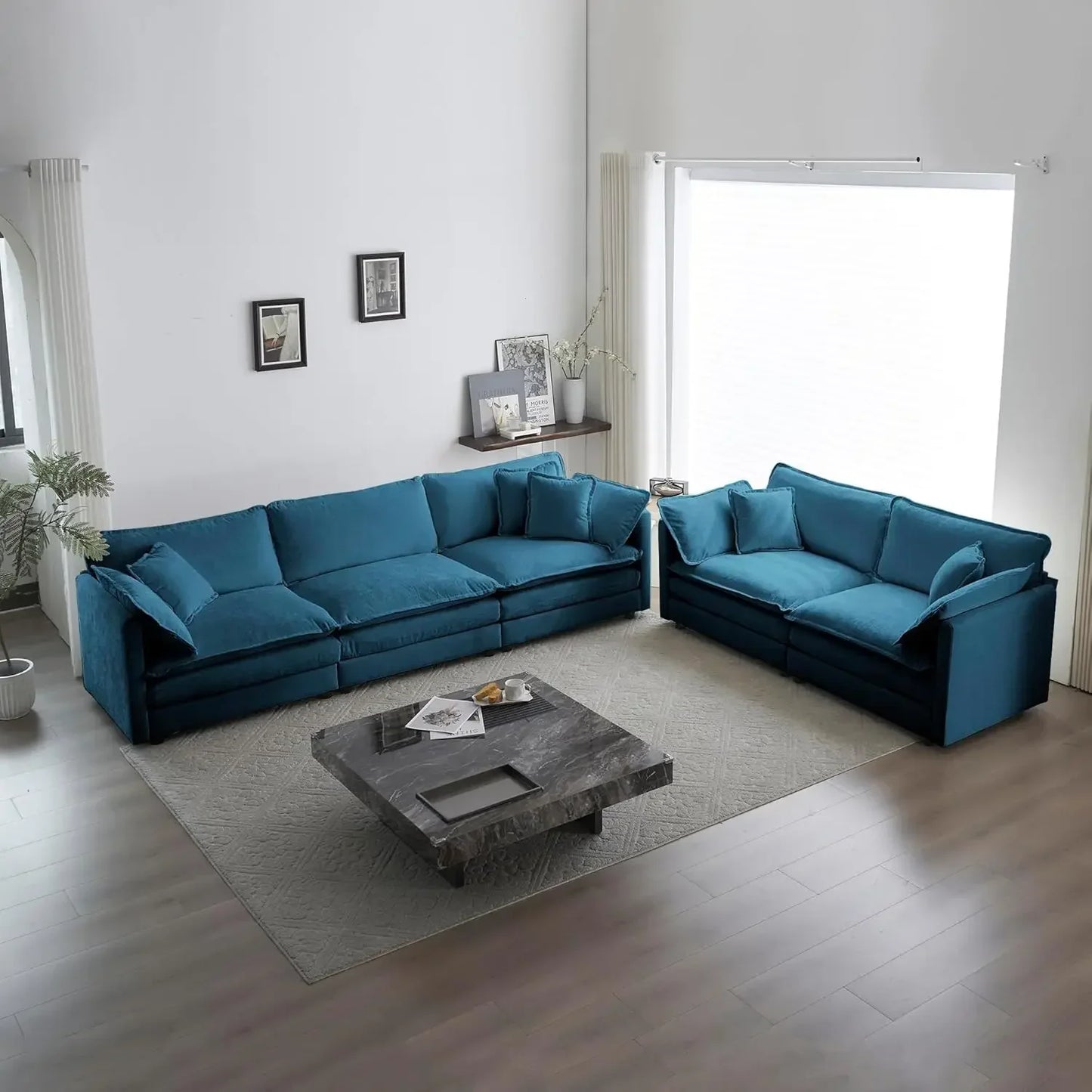 2 Piece Green Chenille Living Room Furniture Set Modern Luxury Sectional Loveseat and Sofa