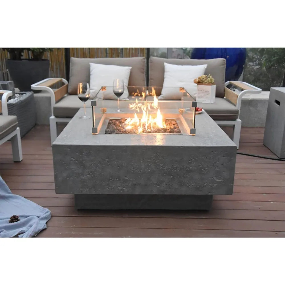 Manhattan Concrete Fire Pit 36 Inch x 36 Inch Outdoor Patio Firepit with Lava Rocks Modern Fire Pits and Outdoor Fireplaces for Garden
