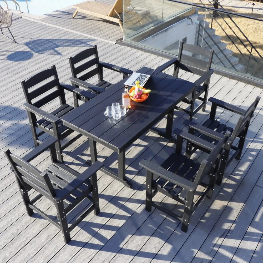 7 Piece HDPE Patio Outdoor Furniture Set for 6 with 51 Inch Dining Table and Chairs