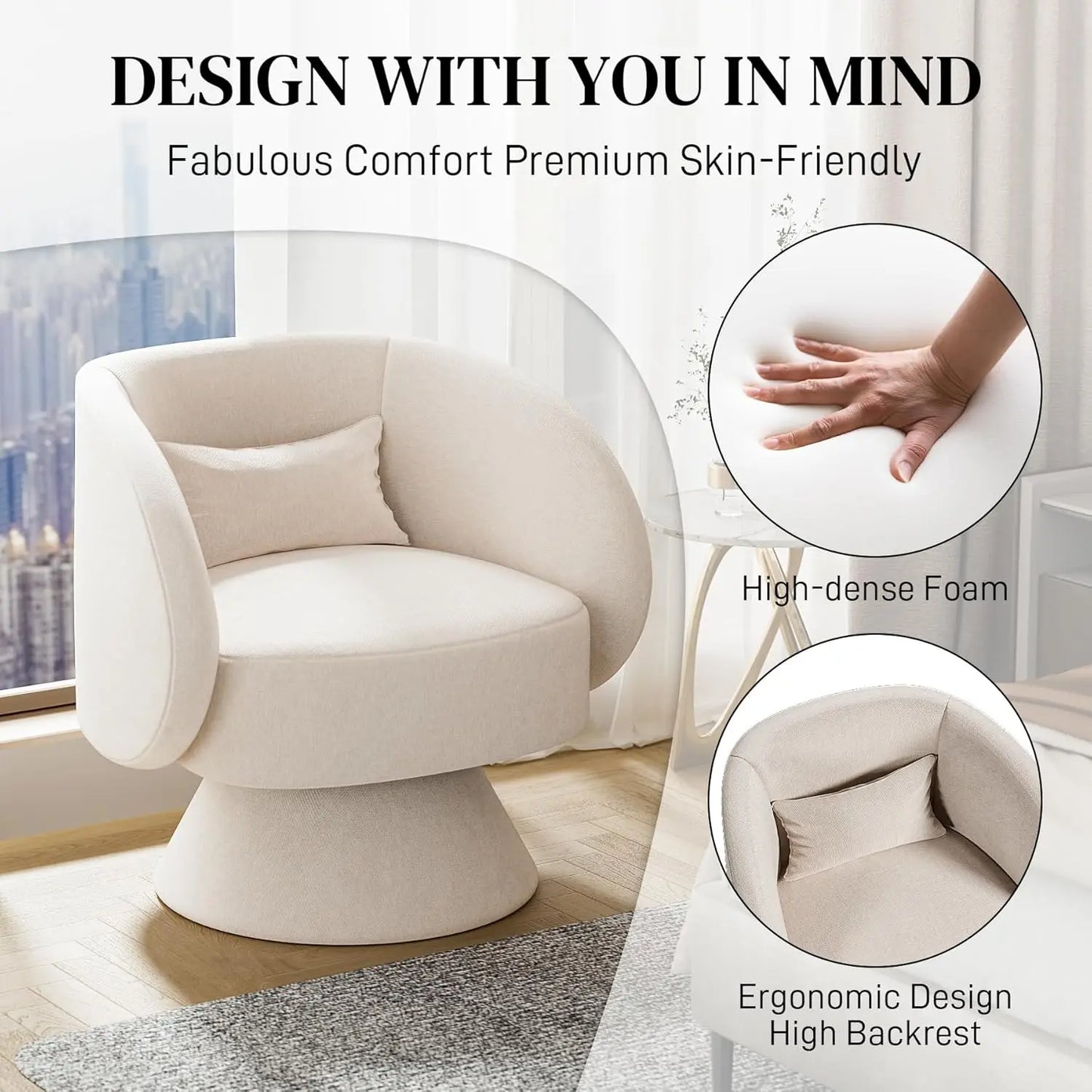 Swivel Barrel Chair Upholstered Cuddle Accent Swivel Chairs for Living Room Comfy 360 Degree Modern Small Round Sofa Swivel