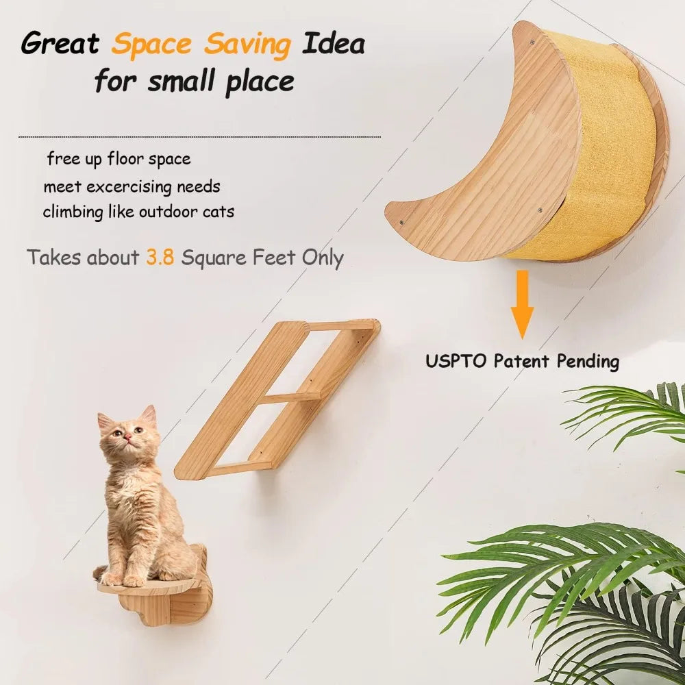 Cat Shelf Wall Hammock Climbing Shelves Solid Wood Cat Steps Indoor Activity Furniture 3pcs Set