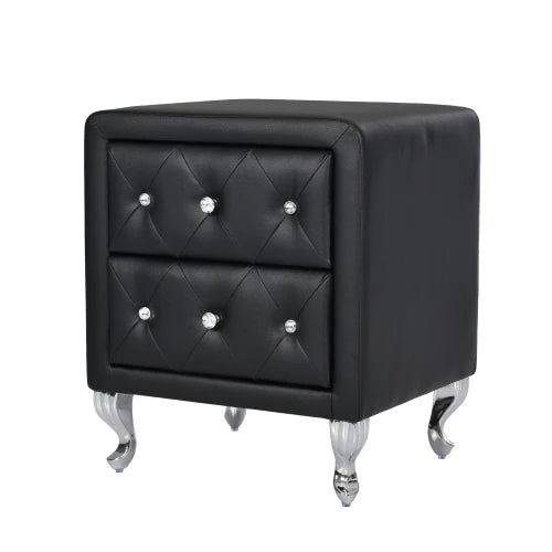 3 Pieces Bedroom Set with Queen Size PU Leather Upholstered Platform Bed and Elegant PU Nightstand with 2 Drawers in Black