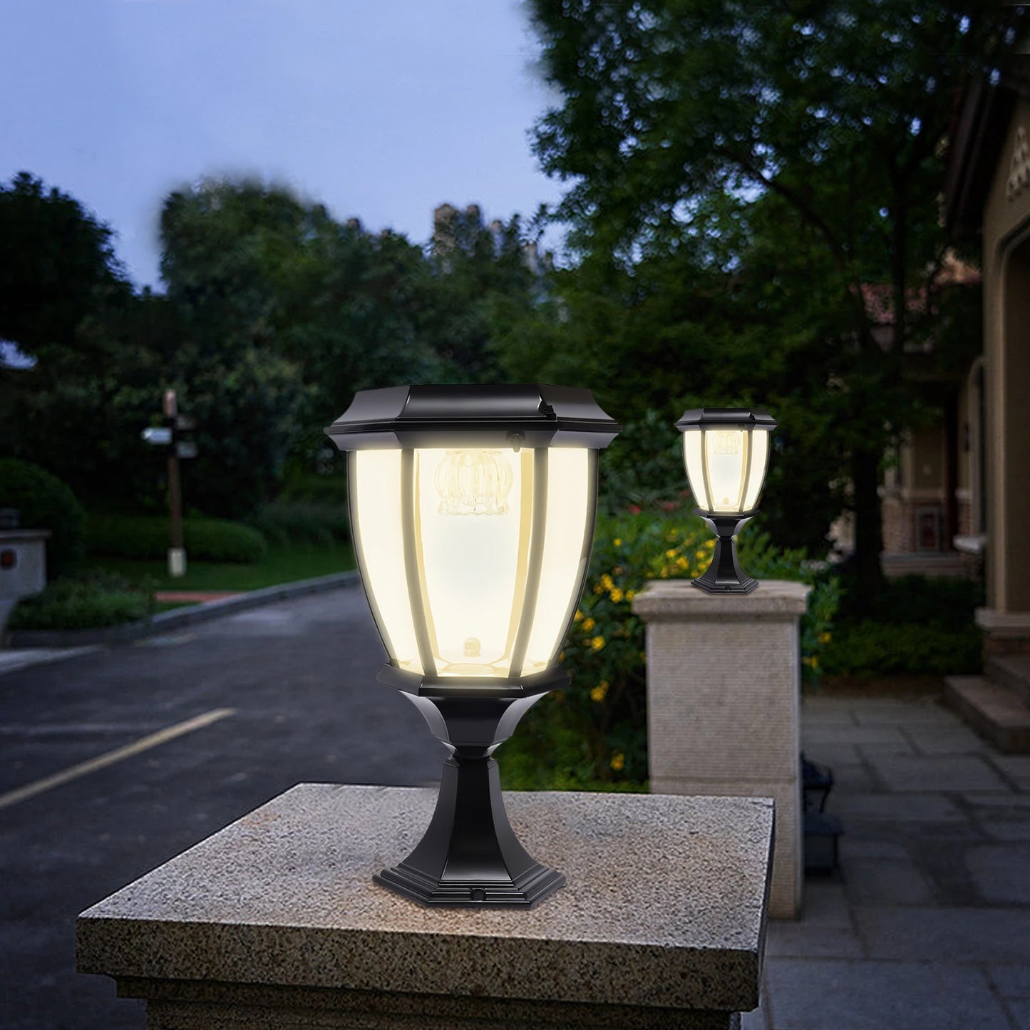 Outdoor Solar Post Lights Waterproof LED Landscape Light Energy Saving Lantern for Fence Deck or Patio Black