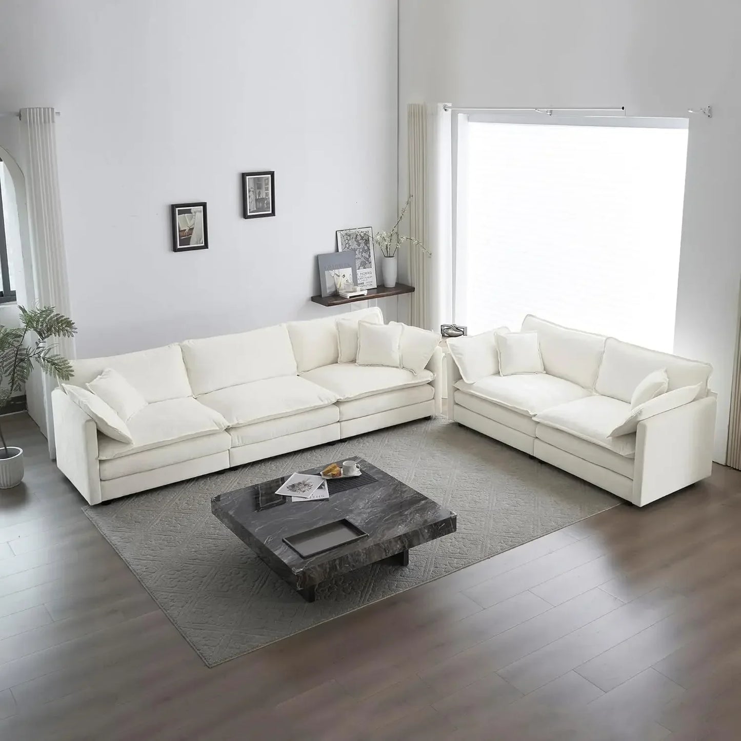 2 Piece Green Chenille Living Room Furniture Set Modern Luxury Sectional Loveseat and Sofa