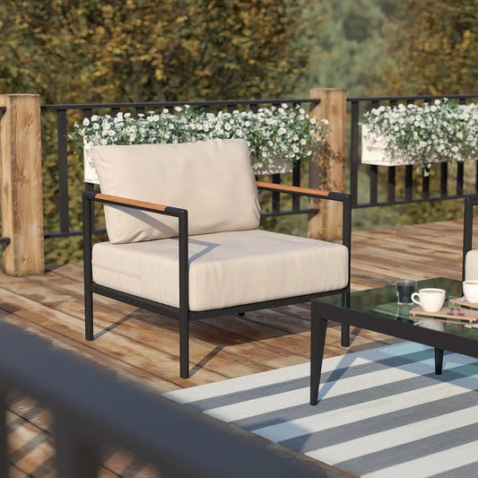 Lea Indoor/Outdoor Patio Chair with Cushions - Modern Aluminum Framed Chair