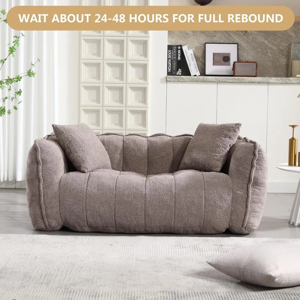 Chenille Upholstered Giant Sofa Foam Filled Floor Loveseat Couch, Accent Bean Bag Couch for Adults, Modern 2 Seater Lazy Sofa fo