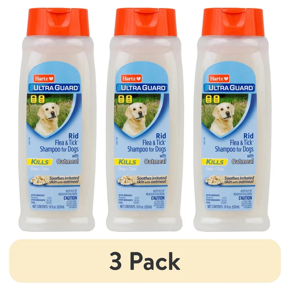 UltraGuard Flea Tick Oatmeal Shampoo Dogs 3 Pack 18oz Cleansing Formula Fast Acting Puppies Soothe Dry Skin Vanilla Scent