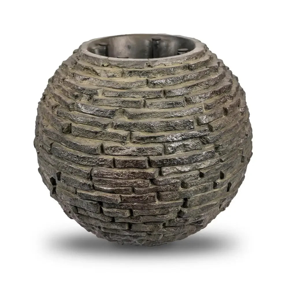 Stacked Sphere Outdoor Fountain Water Feature Garden Installation Lightweight Composite Realistic Look Fire Element Add On Kit