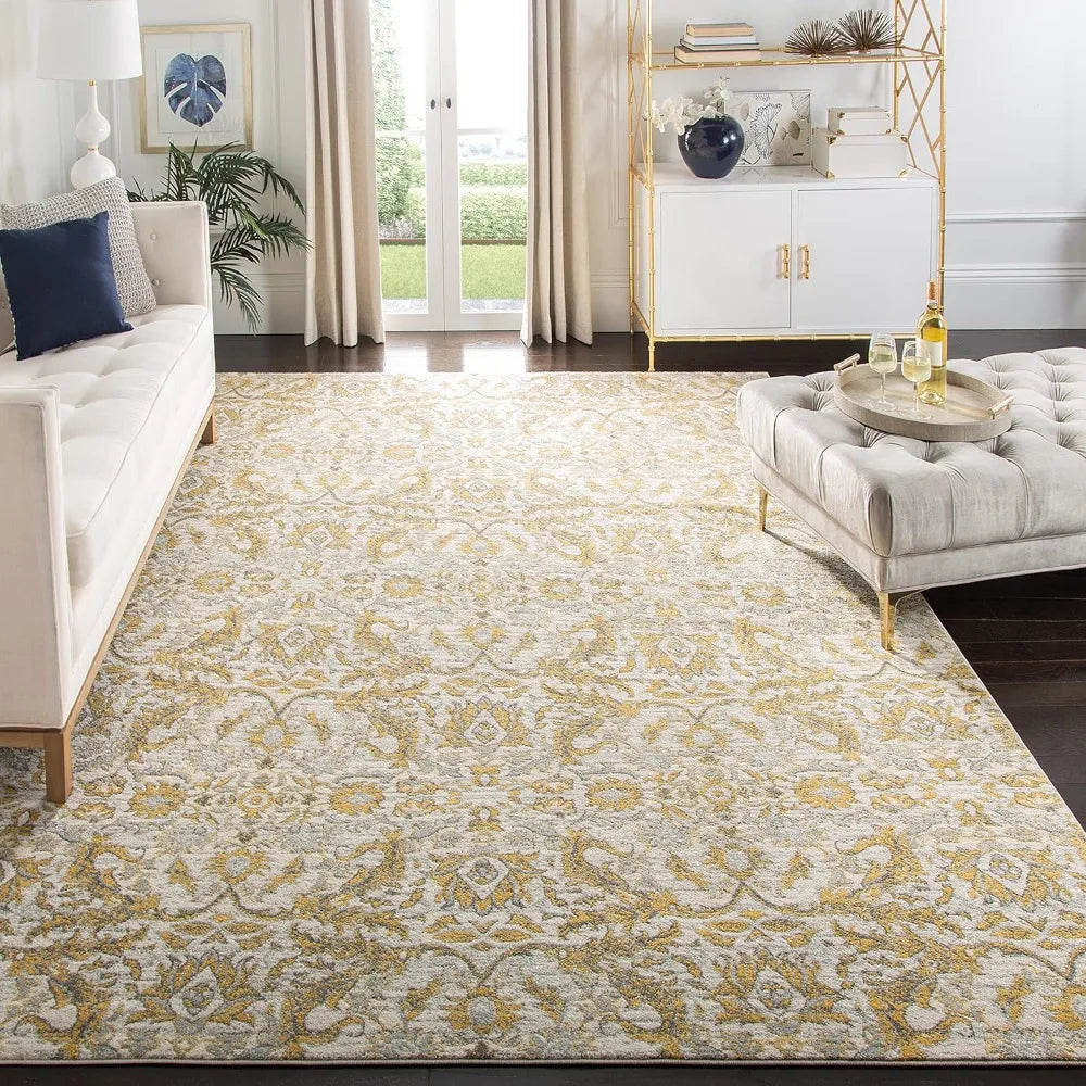Evoke Collection Area Rug 9 x 12 Ivory and Gold Shabby Chic Oriental Design Non Shedding and Easy Care Ideal for High Traffic Areas