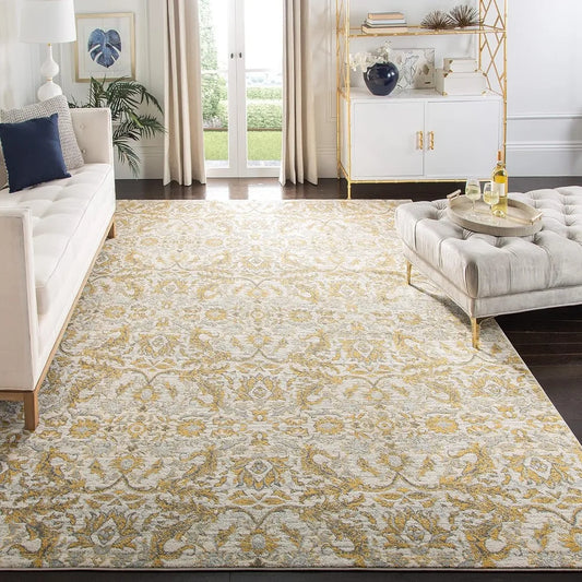 Evoke Collection Area Rug 9 x 12 Ivory and Gold Shabby Chic Oriental Design Non Shedding and Easy Care Ideal for High Traffic Areas
