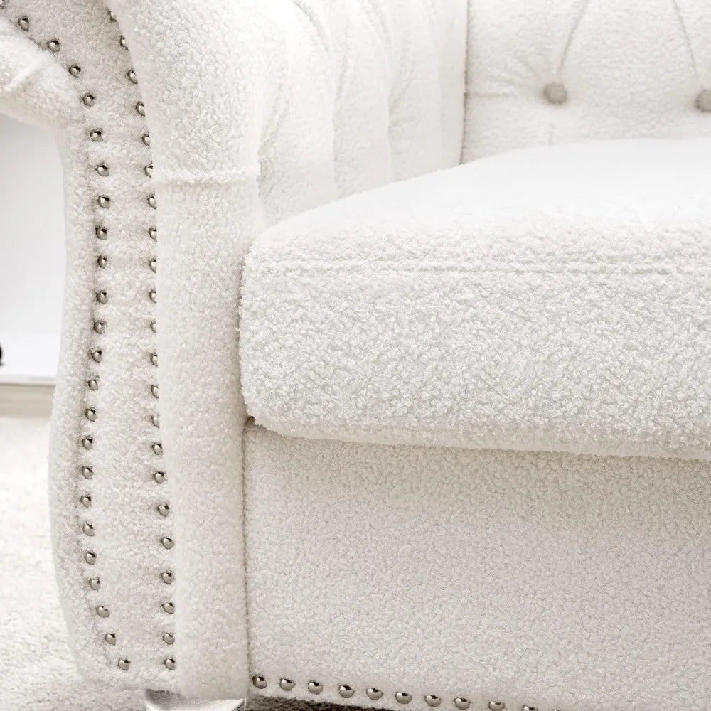 Accent Chair, Chesterfield Chair Modern Velvet Upholstered Chairs with Tufted Back for Living Room Furniture (White)