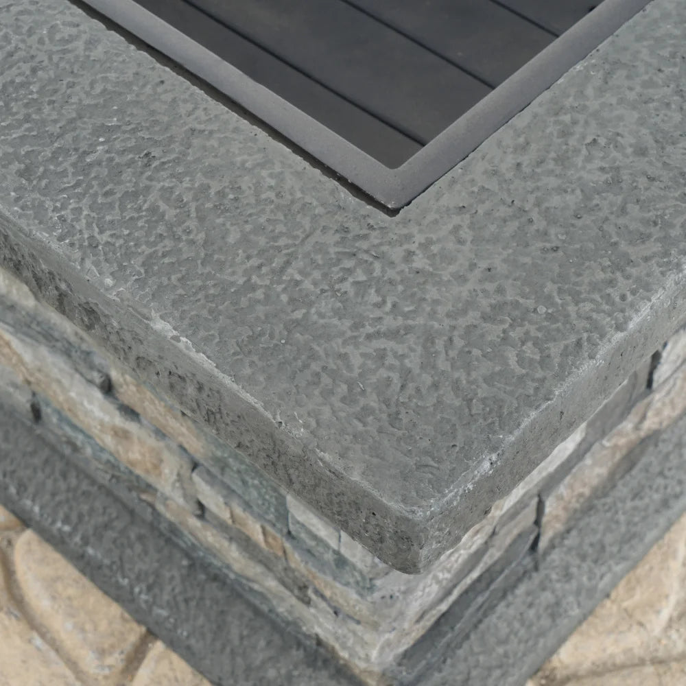 29x29 Inch Square MGO Fire Pit Fiberglass Reinforced Cement Outdoor Fire Table with Iron Shield for Patio and Backyard Entertaining