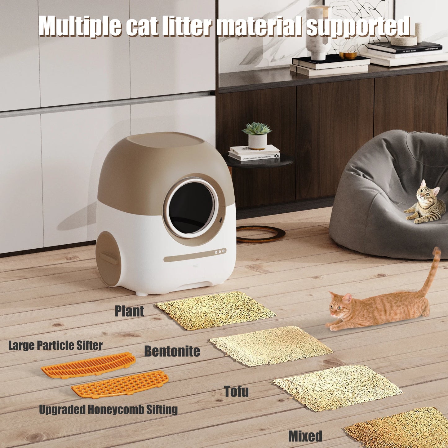 Automatic Cat Litter Box Robot Self Cleaning Litter Box APP Control 70 Plus 10L WiFi Support Anti Pinch Design