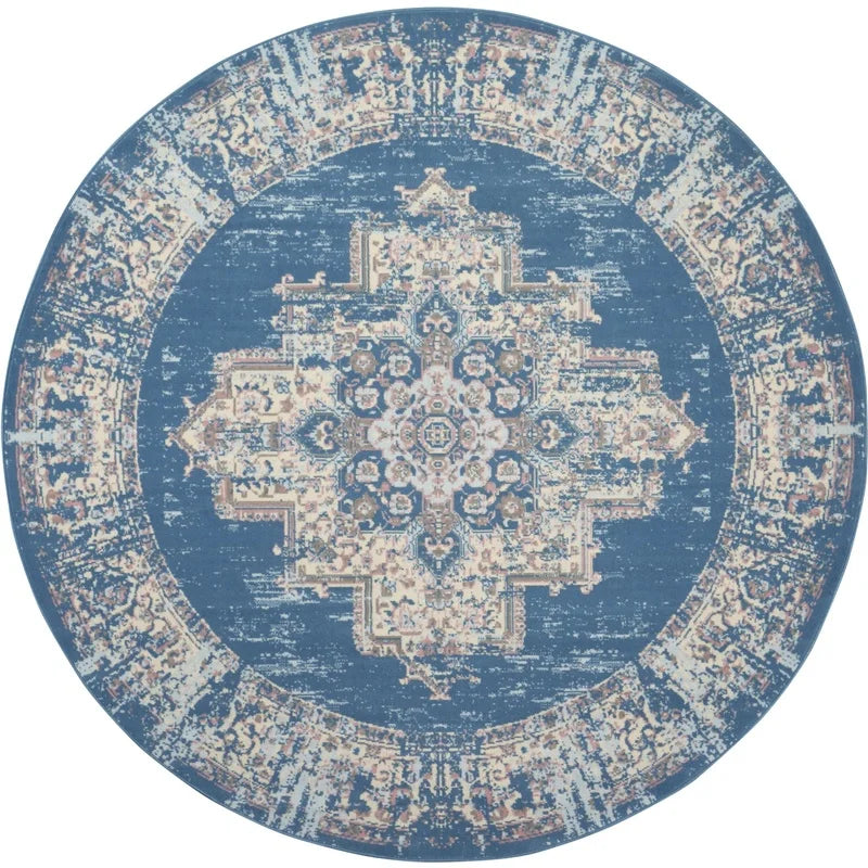 Grafix Round Area Rug 8ft Center Medallion Indoor Carpet Power Loomed Easy Care Low Pile Living Room Bedroom Office