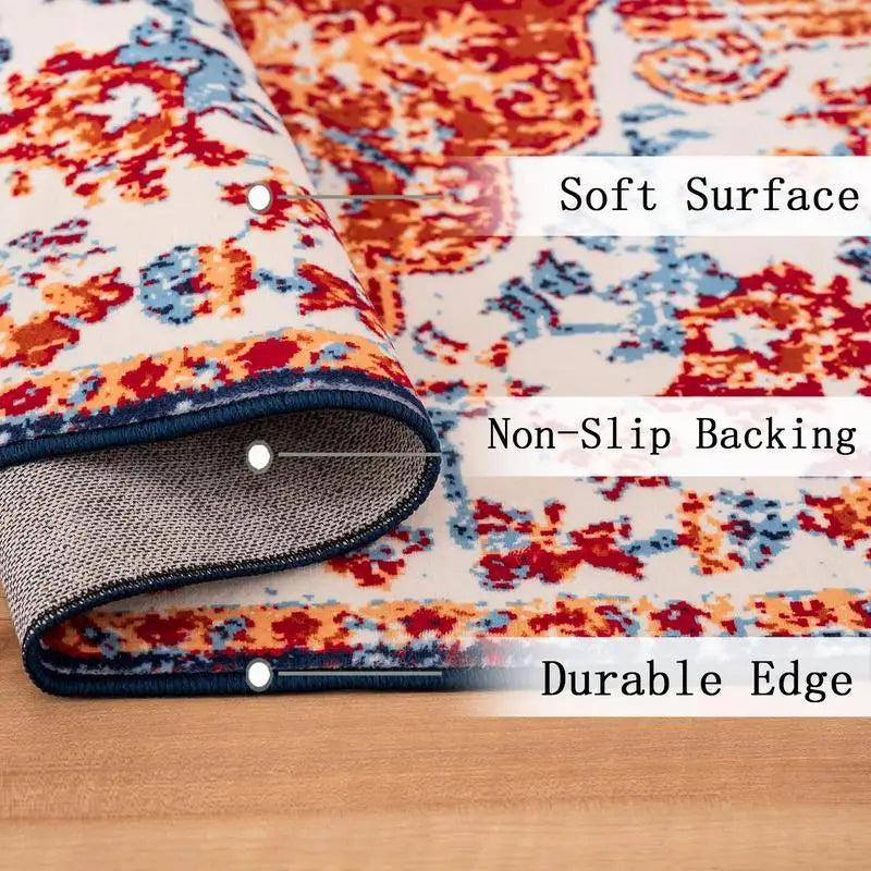 8x10 Vintage Bohemian Persian Non Slip Washable Area Rug Floral Design in Amber for Living Room Kitchen Bedroom
