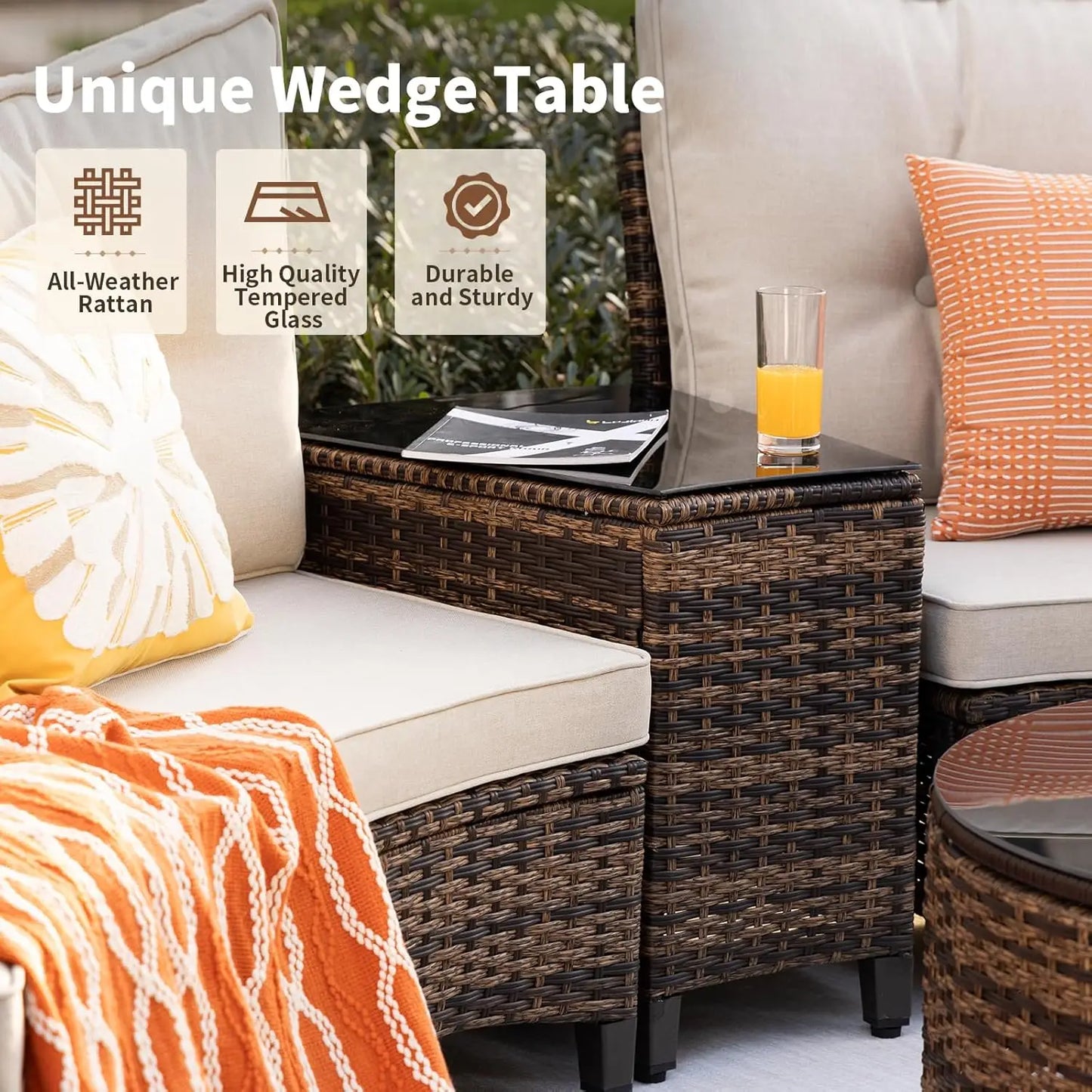 Multi Piece Outdoor Patio Furniture Sets Half Moon Curving Rattan Sofa Conversation Set