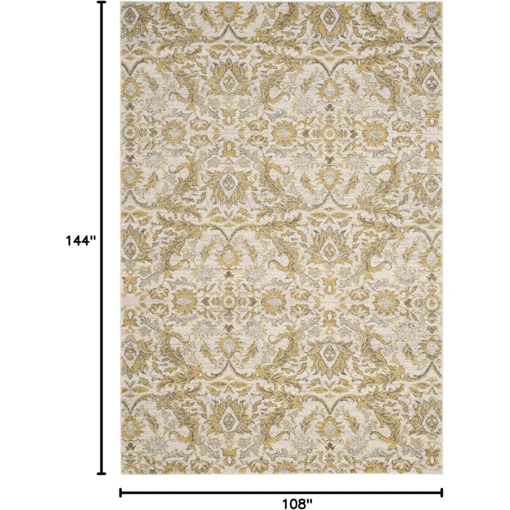 Evoke Collection Area Rug 9 x 12 Ivory and Gold Shabby Chic Oriental Design Non Shedding and Easy Care Ideal for High Traffic Areas