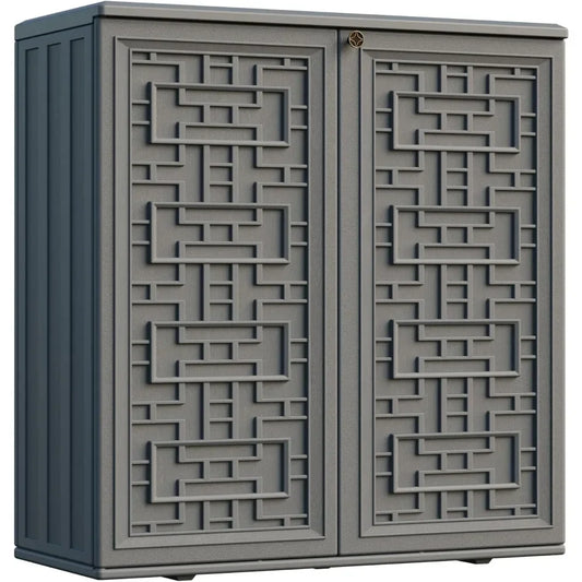 Indoor Outdoor Waterproof Storage Cabinet with Shelf Plastic Storage Shed for Patio Garden Backyard