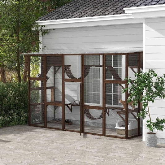 Catio Playground Cat Window Box Outside Enclosure, Outdoor Cat House with Weather Protection Roof, Outdoor Catio Kitty Enclosure