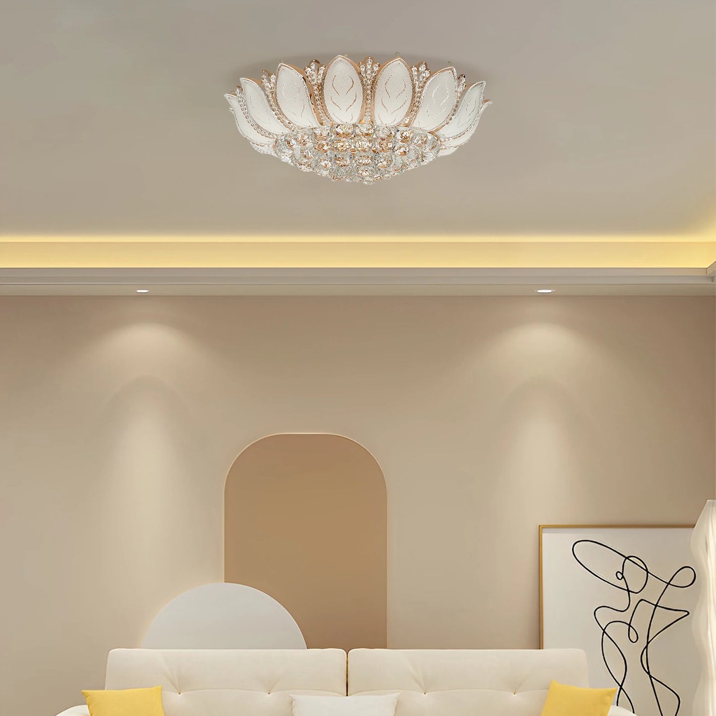 Modern Crystal Chandelier Dimmable Luxury Flush Mount LED Ceiling Lamp Lotus Flower Shape Pendant Lighting Fixture 110V Gold
