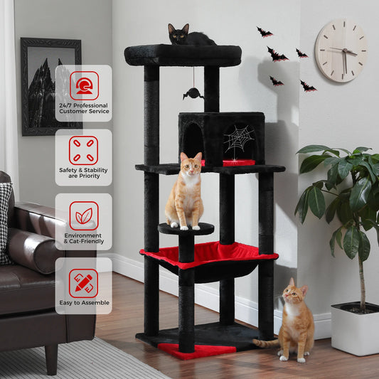 Environment and Cat Friendly Gothic Cat Tree for 2 to 3 Cats with Large Hammock, Sisal Scratch Posts, Cozy Condo and Top Perch