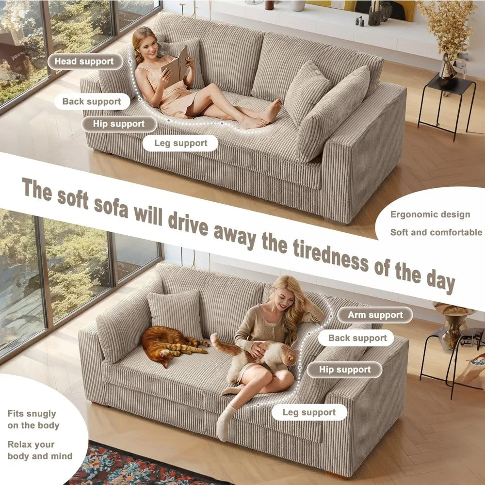 81’’Camel Sofa,Corduroy Couch for Bedroom,Comfy Sofa Couch,Modern Sofas for Living Room (Camel)