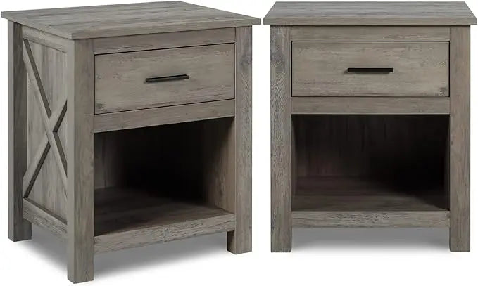 Nightstands Set of 2 Wooden Bedside Table with 1 Drawer and Open Cabinet Tall Night Stand for Bedroom Farmhouse Furniture Set