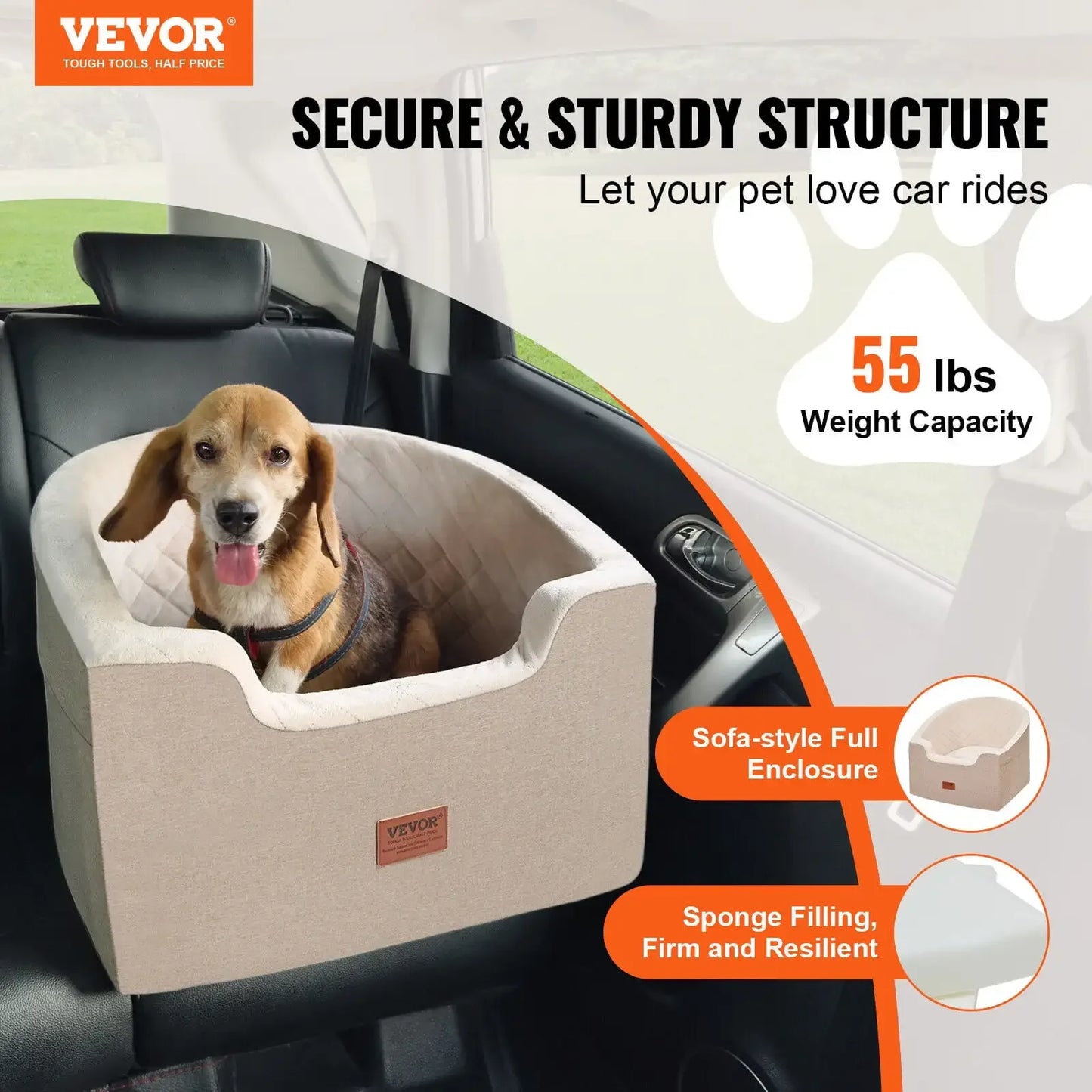 Dog Booster Car Seat Pet Car Seat for Small Medium Dog up to 55 Pounds Brown