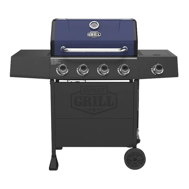 Expert Grill 4 Burner Propane Gas Grill with Side Burner in Blue for Outdoor Cooking and BBQ
