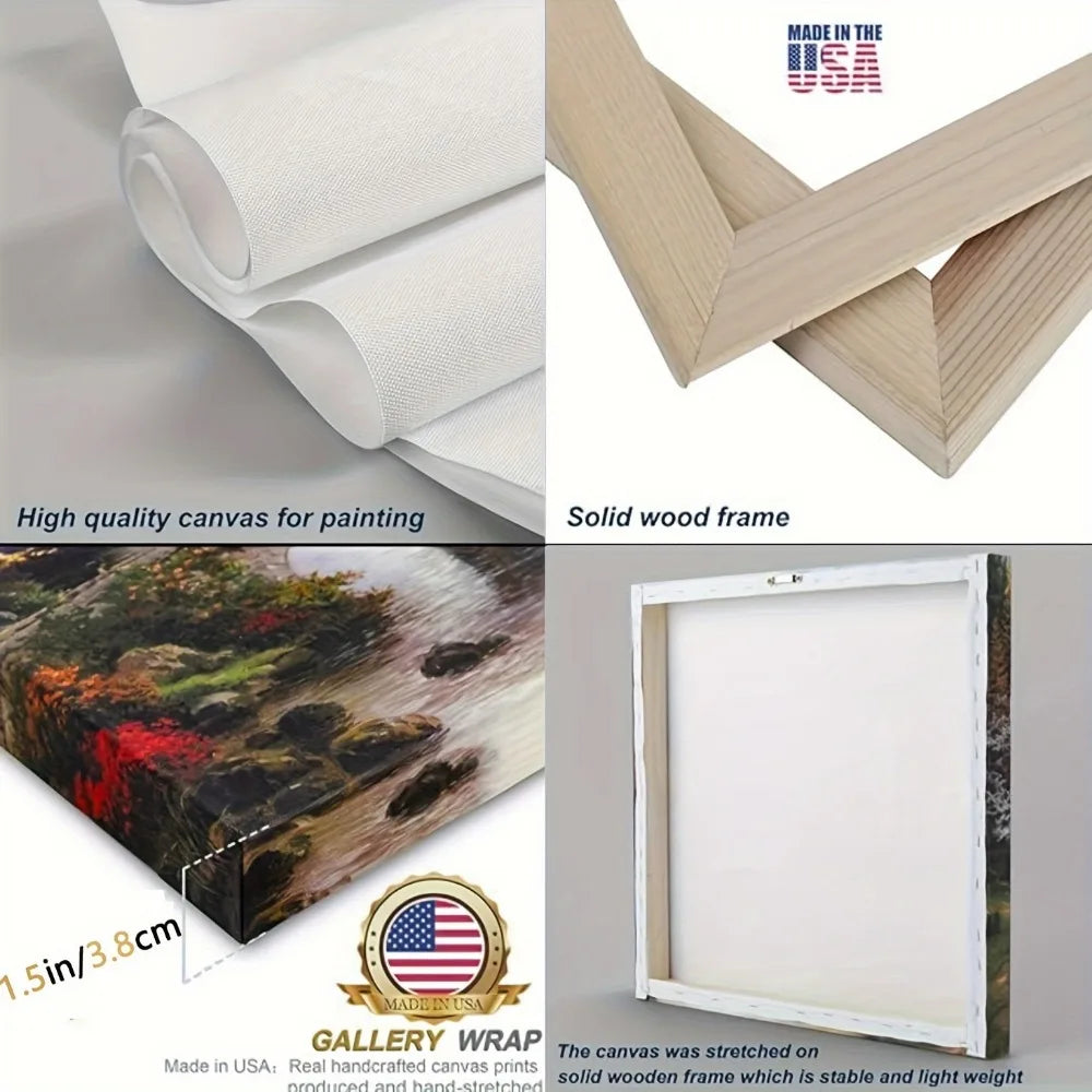1.5 Inch Thick Pine Solid Wood Frame With Waterfall And Moon Mosaics Melancholic Murals Of Victorian Girls Interior Decor