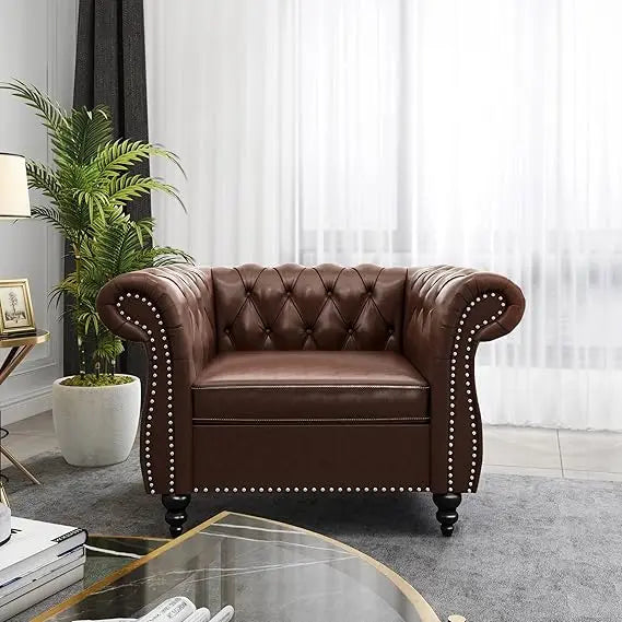 Accent Chair, Chesterfield Chair Modern Velvet Upholstered Chairs with Tufted Back for Living Room Furniture (White)
