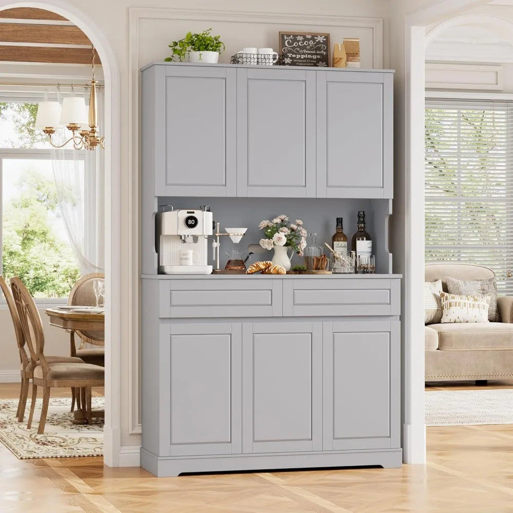 74 Inch Tall Kitchen Pantry Cabinet with 6 Doors and 2 Drawers Modern Kitchen Cupboard