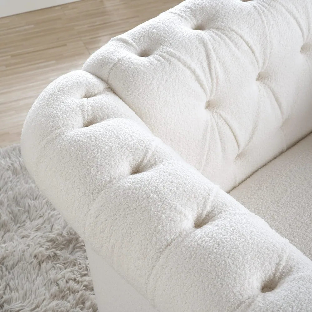 Accent Chair, Chesterfield Chair Modern Velvet Upholstered Chairs with Tufted Back for Living Room Furniture (White)