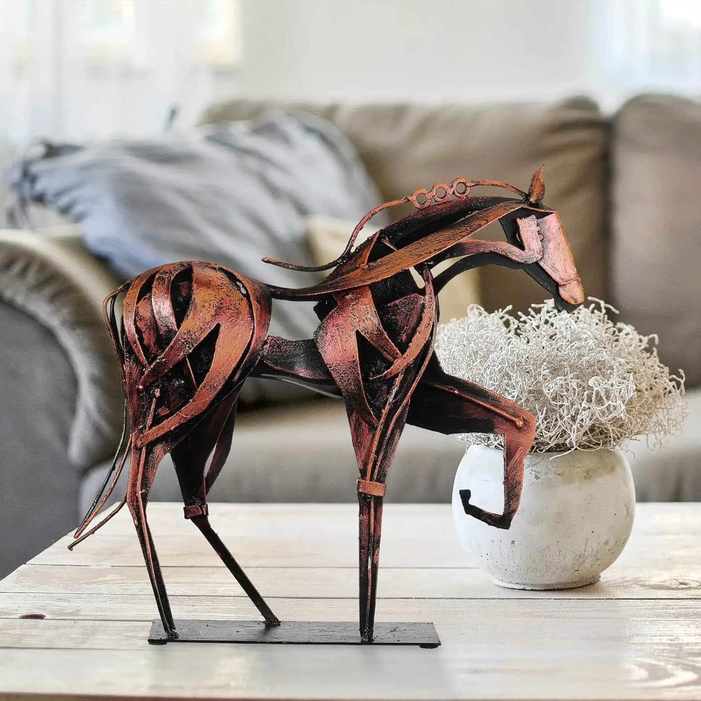Horse Statue-Unique Rustic Decor for Office&Home -Hand-Painted Metal Sculpture - Perfect Handicraft Gift for Horse Lovers (Grey)