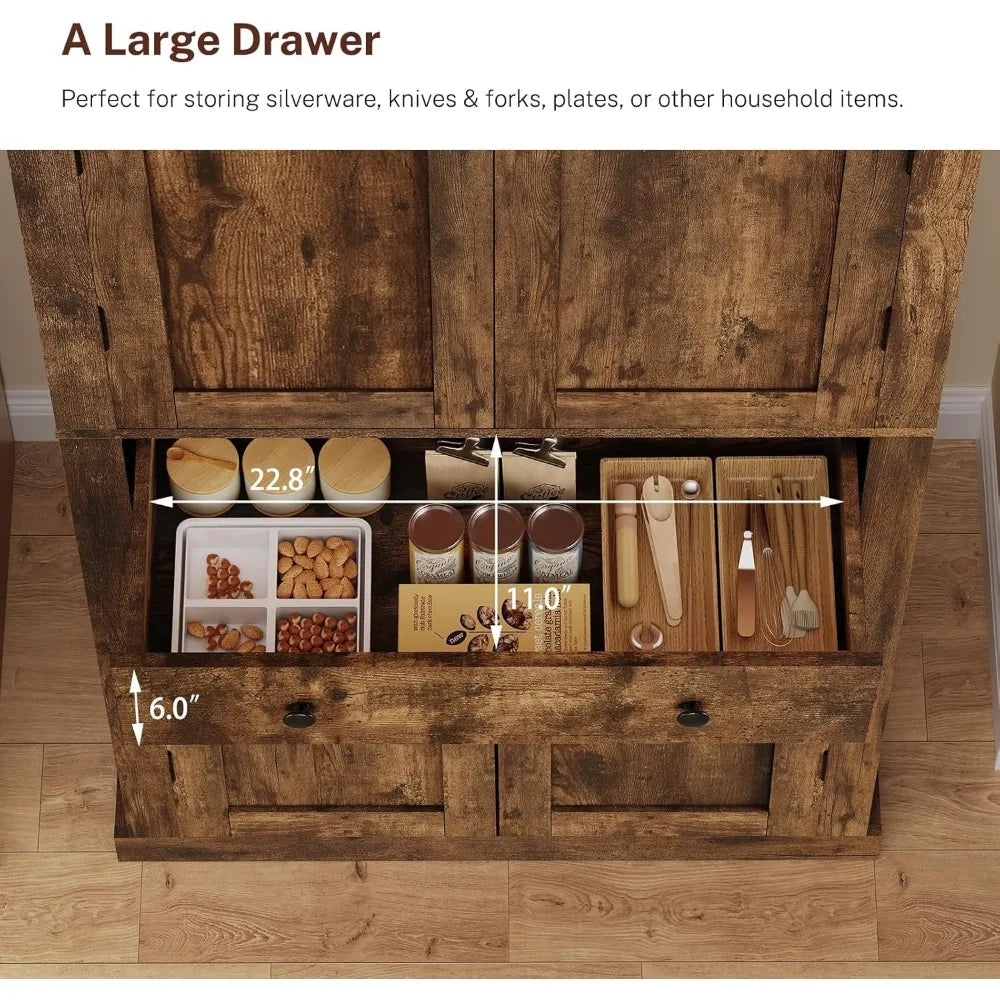 72 Inch Pantry Cabinet with 6 Doors Shelves and 1 Large Drawer Adjustable Kitchen Storage Cabinet
