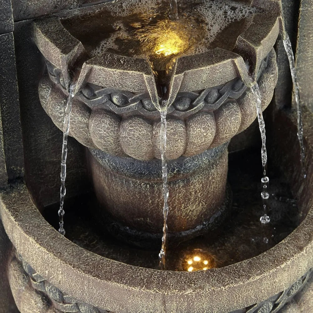50 Inch High Outdoor Fountain with LED Lights for Garden Terrace Balcony and Corridor