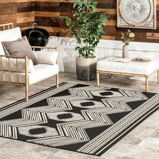 6 Feet 7 Inches X 9 Feet Outdoor Tribal Geometric Area Rug Stain Resistant Weather Resistant High Traffic Patio Balcony Outside Ranya