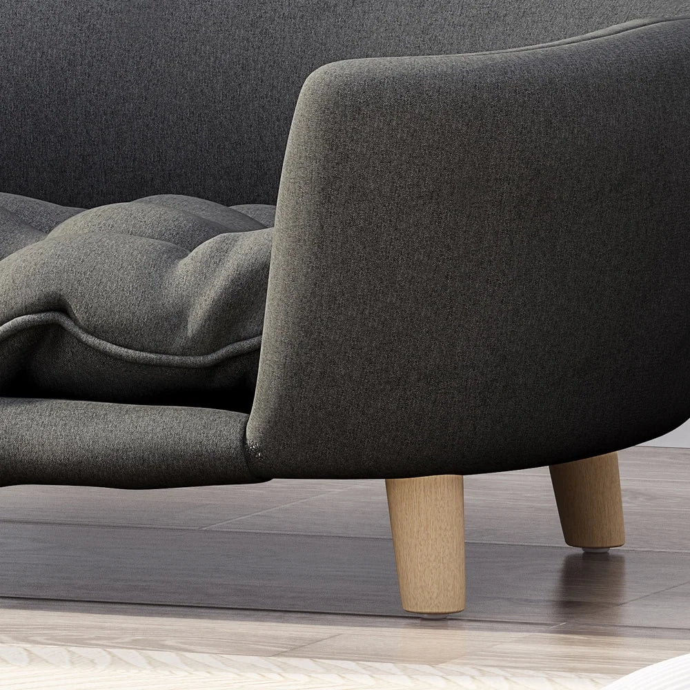 Mid Century Modern Plush Pet Bed for Small Dogs with Birch Wood Legs Cozy Tufted Cushion Durable Stylish Design