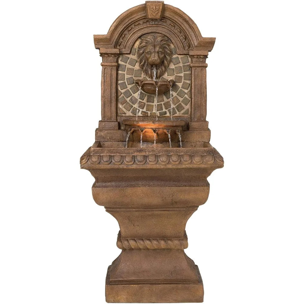 51 Inch High LED Light Floor Fountain with Royal Lion Head for Garden Courtyard and Backyard Outdoor Decor