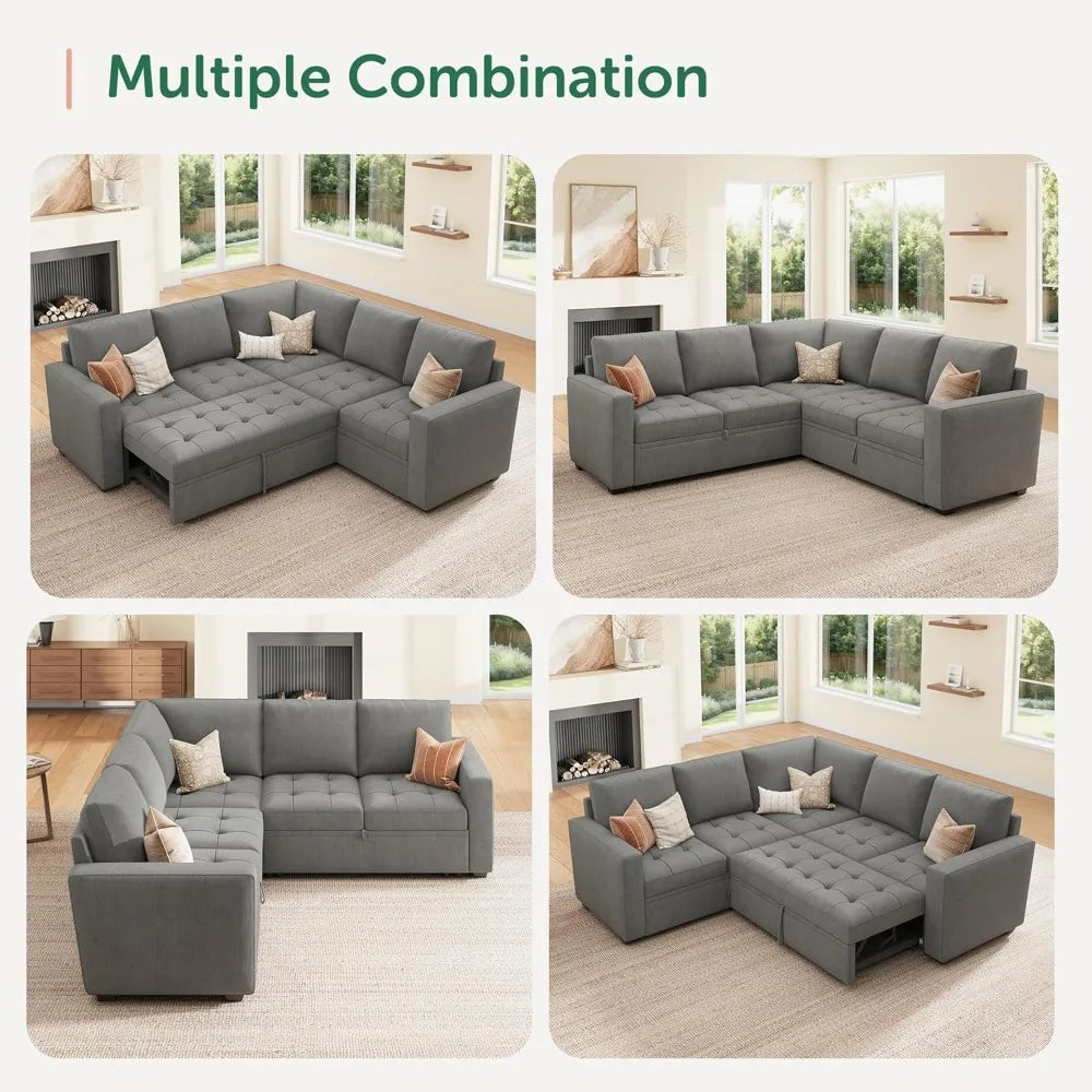 Modular Sectional Sleeper Sofa with Pull Out Couch Bed, L Shaped Couch with Storage Seat, Sectional Couches for Living Room,